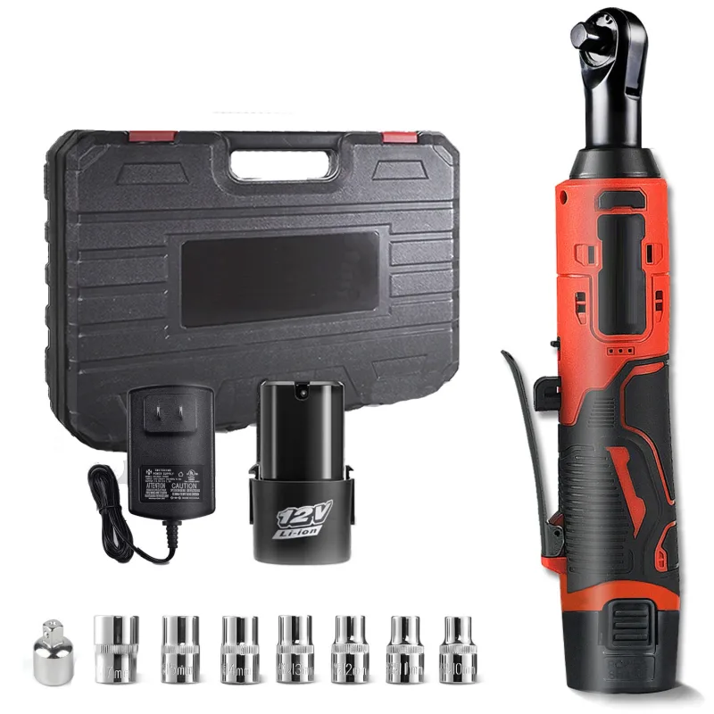 Lollanda llave de trinquete ligera, llave de fijación de cerchas (roja, velocidad variable, una batería, estuche de plástico y accesorios)