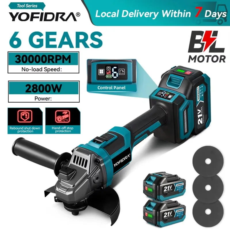 Autrucker amoladora angular eléctrica inalámbrica de 6 velocidades, 30.000 rpm, herramienta eléctrica para lijar, pulir y cortar (2 baterías).
