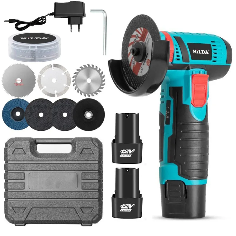 Amoladora angular eléctrica inalámbrica, 19500 rpm, amoladora recargable con 2 baterías, cortadora, pulidora, multiherramienta eléctrica (550 w)