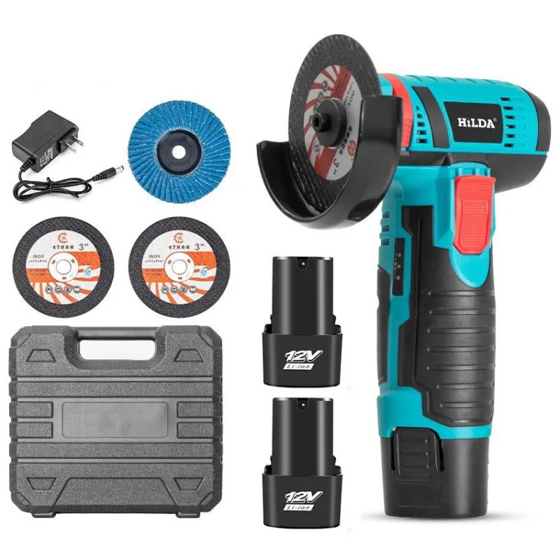 Amoladora angular eléctrica inalámbrica, 19500 rpm, amoladora recargable con 2 baterías, cortadora, pulidora, multiherramienta eléctrica (550 w)