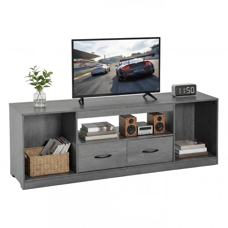 Mueble de tv para balcón de 148 cm, compatible con tvs de hasta 65, 3 estantes regulables, 148x30x50 cm (anxprxal), gris