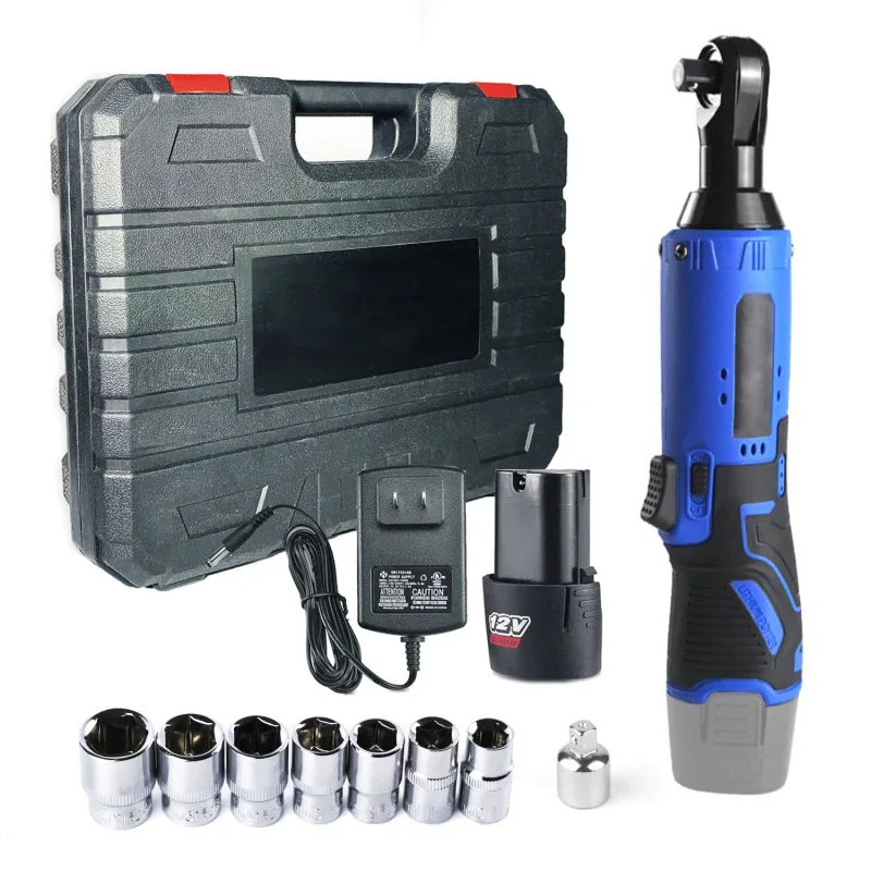 Autrucker llave de trinquete recargable, llave para espacios reducidos, llave de trinquete de bajo esfuerzo, llave para montaje de muebles (azul)