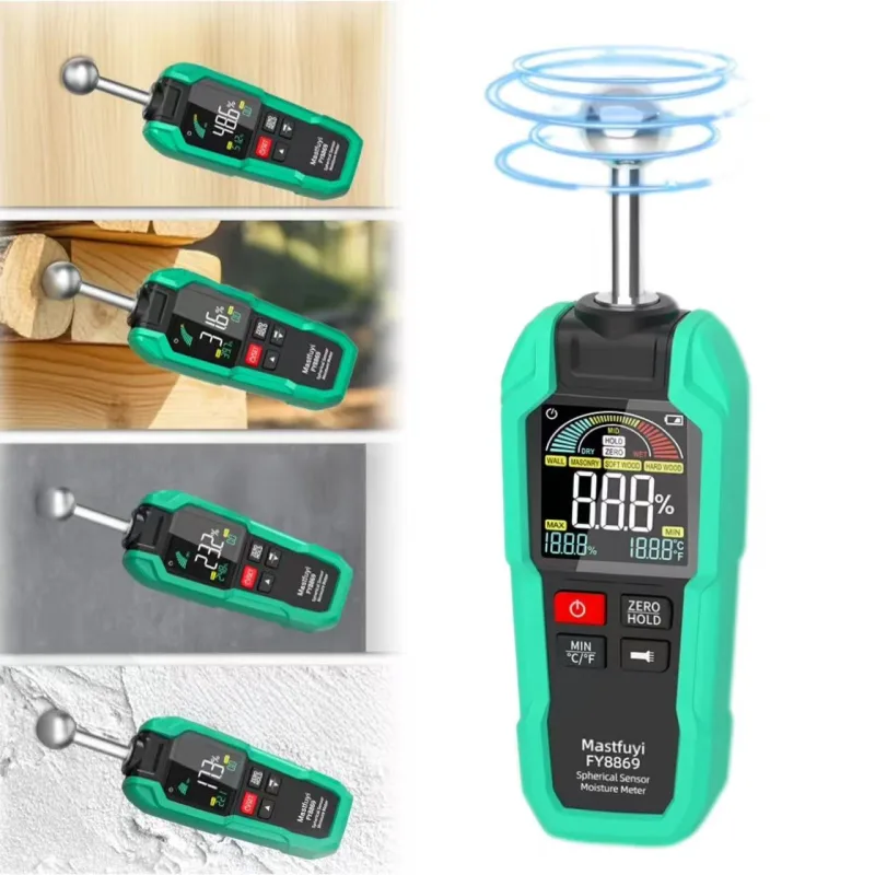 Fuleadture higrómetro de grado profesional, medidor de humedad de madera, medición de profundidad no destructiva de 40 mm, con sensor esférico.
