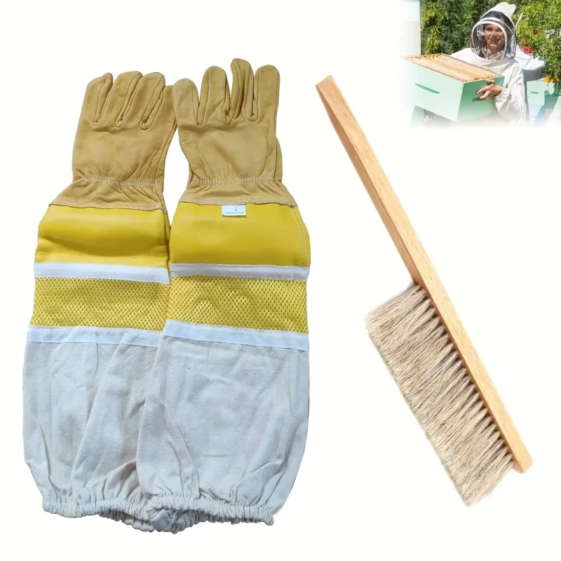 Kit de apicultura 2 en 1, guantes y cepillo para abejas, equipo de apicultura, talla xxl
