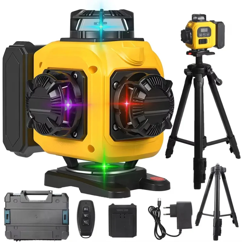 Bextcok nivel láser 4d de 16 líneas, haz de 4 colores, nivel láser de alta potencia horizontal y vertical de 360° con indicador de potencia