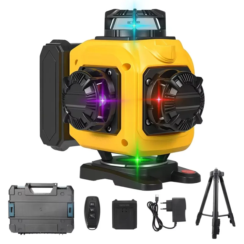 Kaket nivel láser 4d de 16 líneas, haz de 4 colores, nivel láser de alta potencia horizontal y vertical de 360° con indicador de potencia