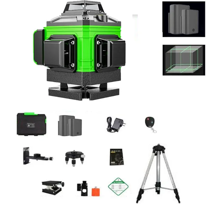 Nivel láser fuleadture de 12 líneas, línea verde y autonivelación de 360°. un potente nivel láser horizontal y vertical con trípode.