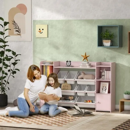 Estantería infantil con 8 cajas, librería y almacenamiento de juguetes, 140 x 30 x 90 cm, rosa