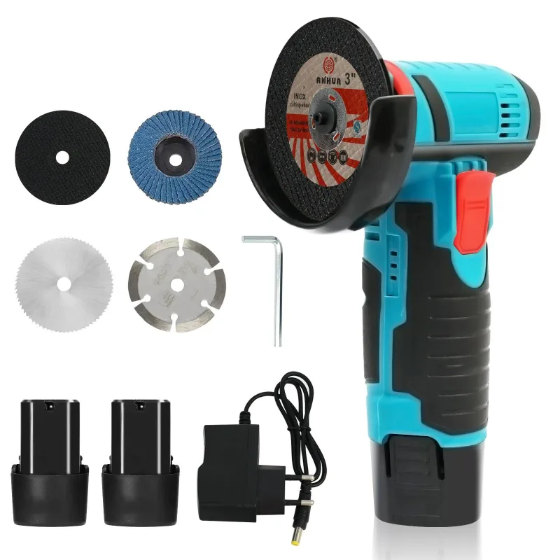 Amoladora angular eléctrica inalámbrica, 19500 rpm, amoladora recargable con 2 baterías, cortadora, pulidora, multiherramienta eléctrica (550 w)