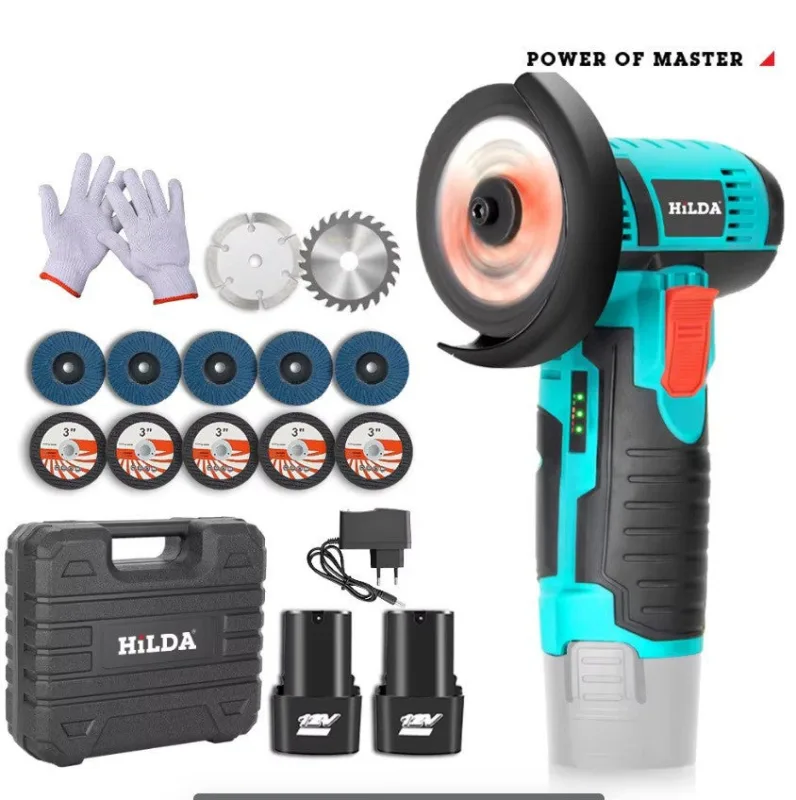 Amoladora angular eléctrica inalámbrica, 19500 rpm, amoladora recargable con 2 baterías, cortadora, pulidora, multiherramienta eléctrica (550 w)