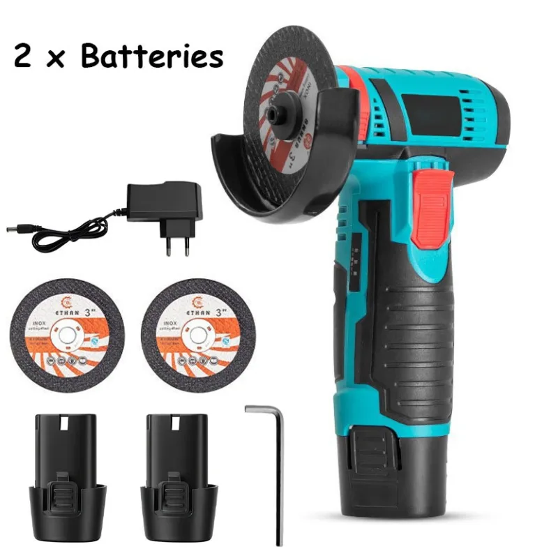 Amoladora angular eléctrica inalámbrica, 19500 rpm, amoladora recargable con 2 baterías, cortadora, pulidora, multiherramienta eléctrica (550 w)