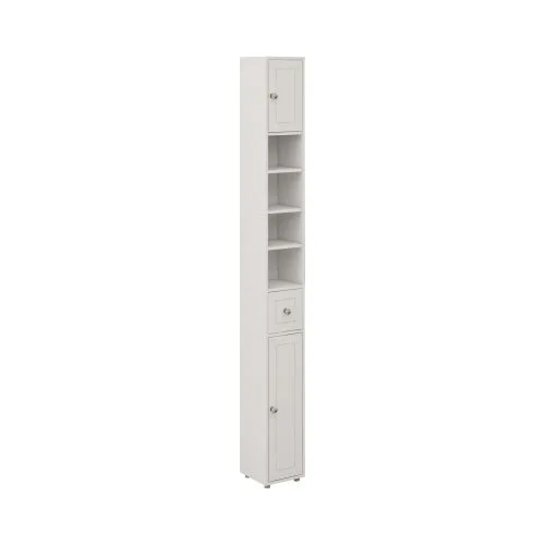 Mueble de baño alto y estrecho, 180 cm (71 in), independiente, con 1 cajón, 2 puertas y 4 estantes regulables - blanco