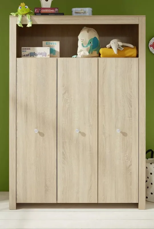 Armario bebé 3 puertas melamina roble claro kenan