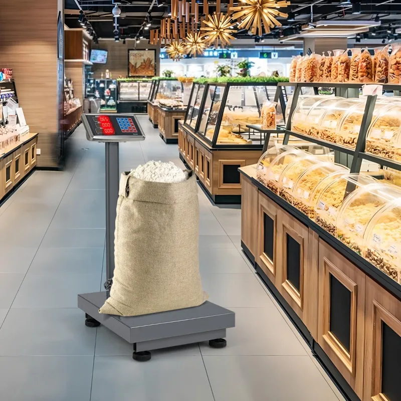 Báscula industrial digital 300kg plataforma plegable pantalla led plateada