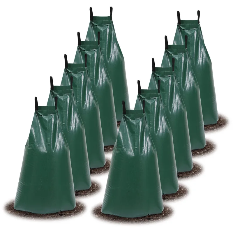 Paquete de bolsas de riego de 75l para árboles, 10 piezas, riego por goteo continuo, pvc 500d duradero, jardín