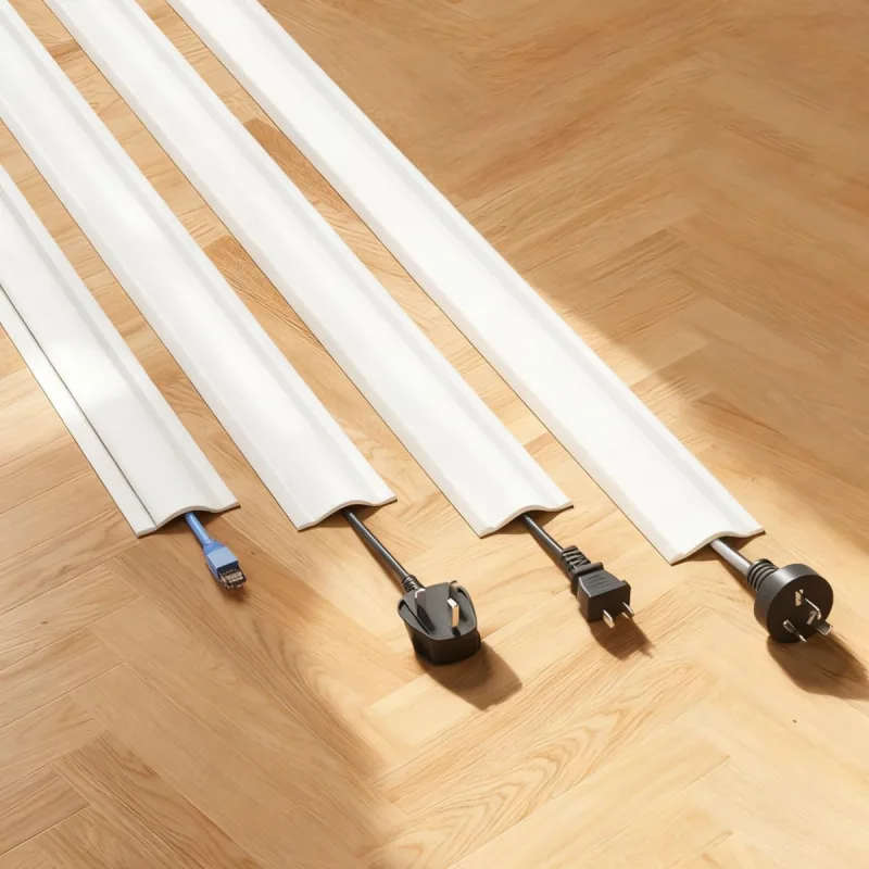 Bextcok bandeja portacables, cubierta protectora de cables para suelo, ocultador de cables, bandeja portacables autoadhesiva de pvc,(3,8 cm x 3 m)