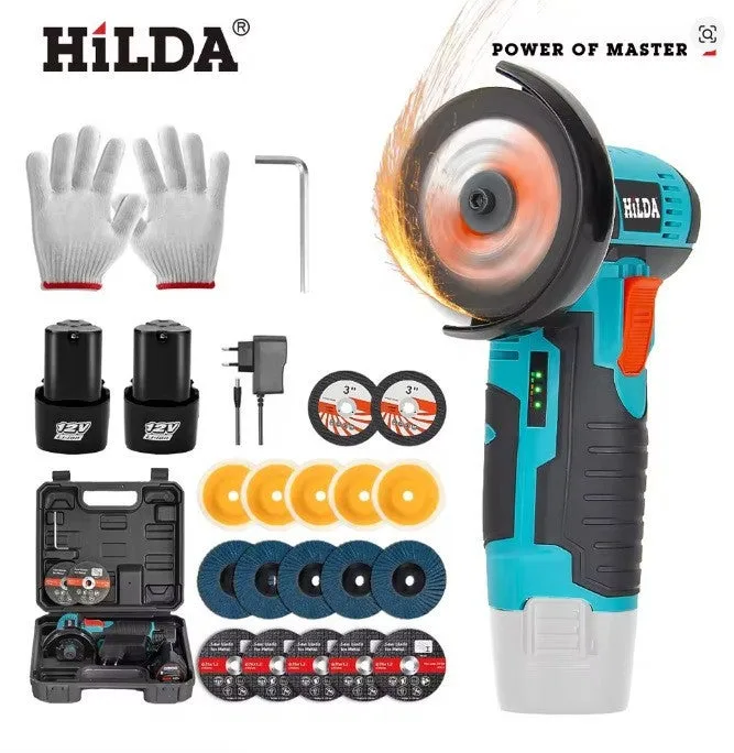 Amoladora angular eléctrica inalámbrica, 19500 rpm, amoladora recargable con 2 baterías, cortadora, pulidora, multiherramienta eléctrica (550 w)