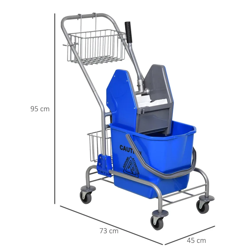 Carro de limpieza 26l con escurridor a presión y ruedas - azul 73x45x95cm
