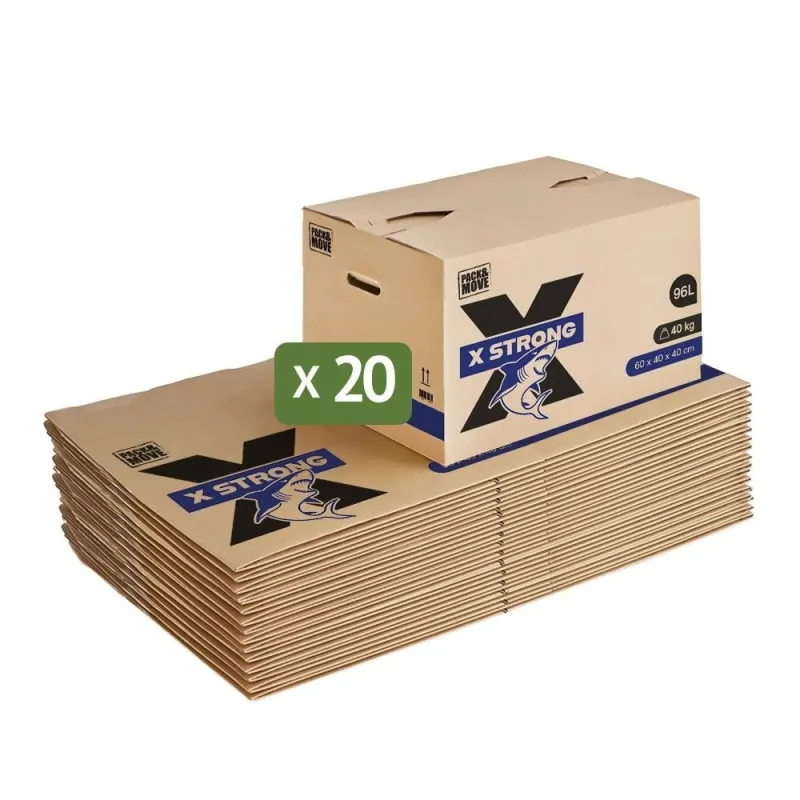 Pack and move - paquete de 20 cajas de mudanza extra resistentes - 60 x 40 x 40 cm - capacidad carga de 40 kg - resistencia extrema - gran capacidad