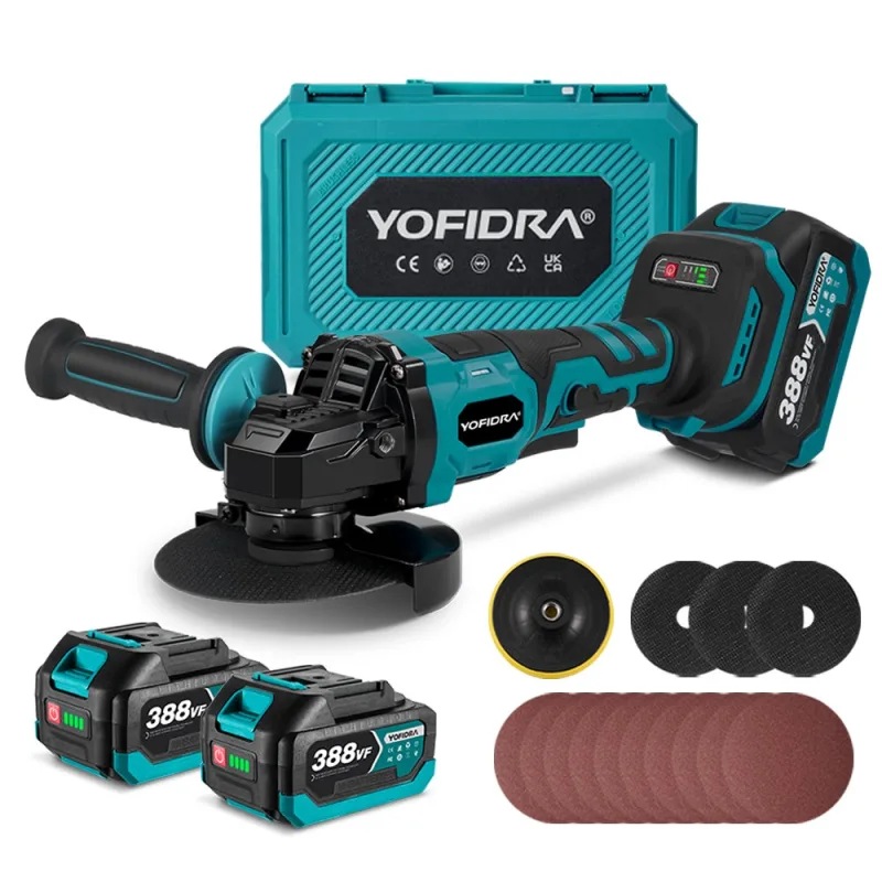 Amoladora angular a batería de 125 mm, amoladora angular sin escobillas, regulable en 3 niveles