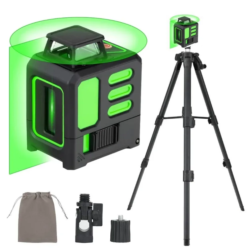 Nivel láser de 5 líneas de alta precisión con trípode, autonivelación de 360°, nivel láser con cruceta para colocación de pisos y construcción, etc.