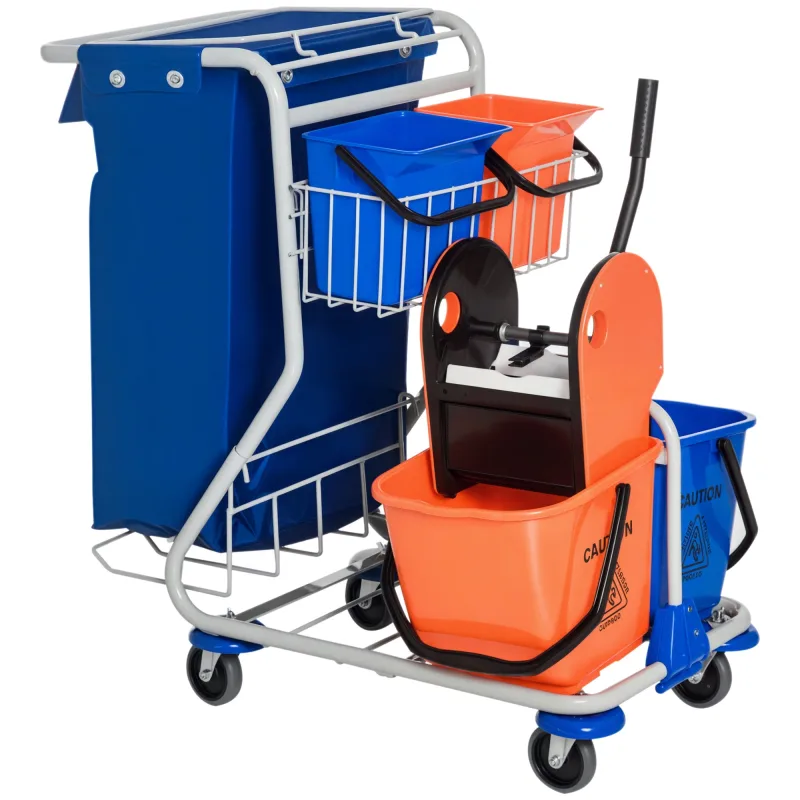 Carro limpieza profesional doble cubo 18l escurridor 93x80x97cm azul naranja