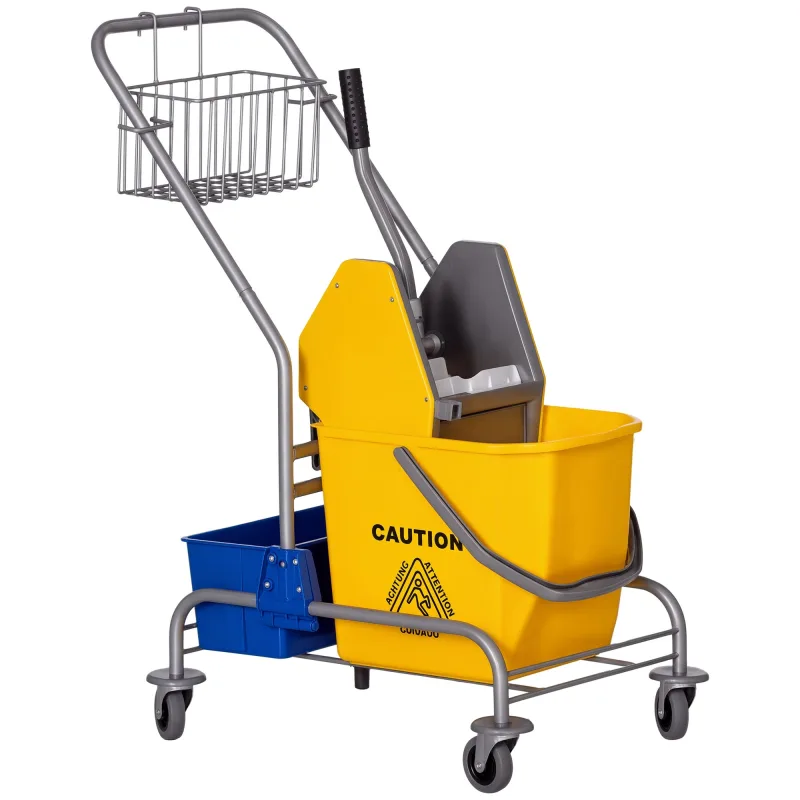Carro limpieza profesional 25l con ruedas escurridor presión amarillo 72x49x95cm