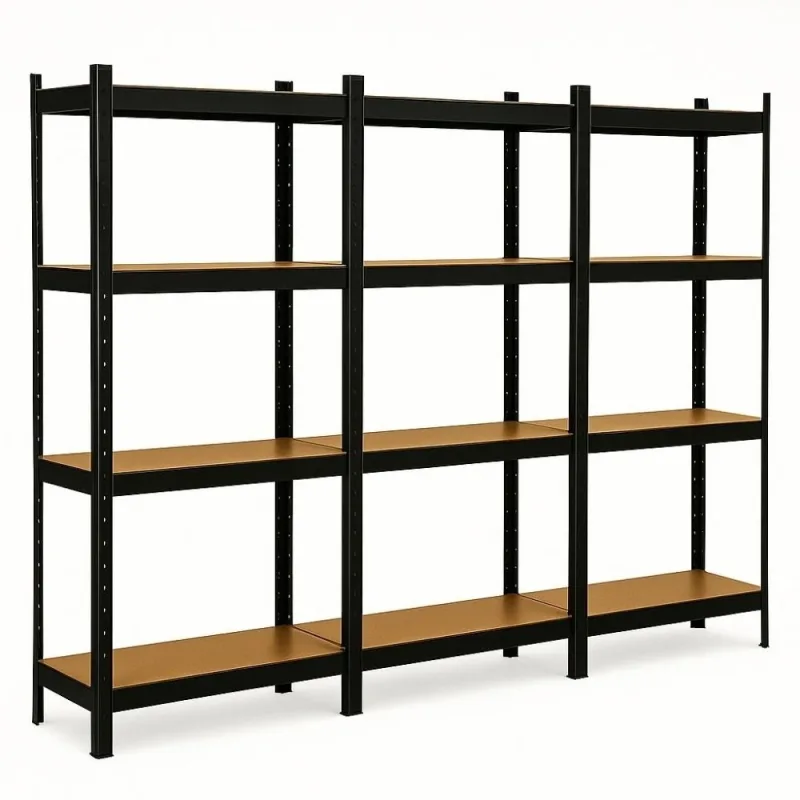 Estantería triple de carga pesada de metal, 2,10 m lineales, 12 estantes 40 cm noir