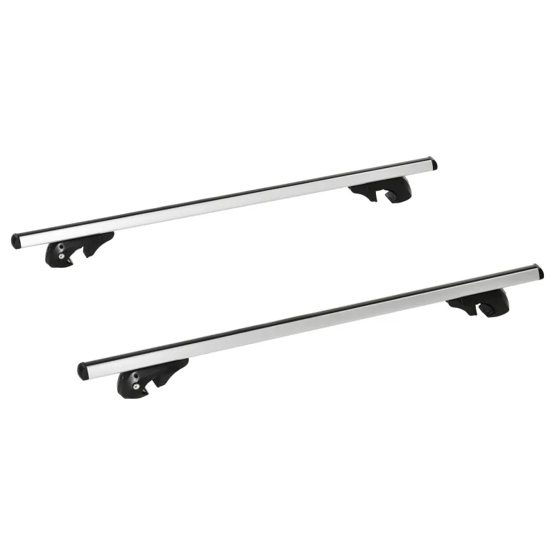 Barras portaequipajes universal 135cm aluminio carga 75kg con llave antirrobo plata