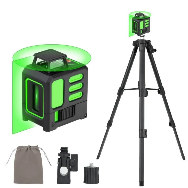 Nivel láser de 5 líneas de alta precisión con trípode, autonivelación de 360°, nivel láser con cruceta para colocación de pisos y construcción, etc.