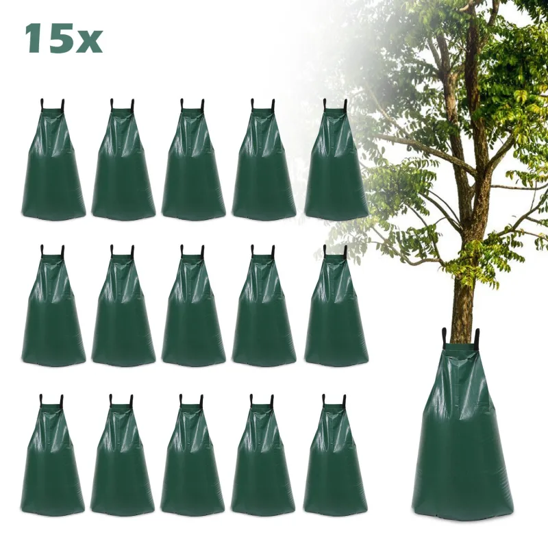 Paquete de bolsas de riego de 75l para árboles, 15 piezas, riego por goteo continuo, pvc 500d duradero, jardín