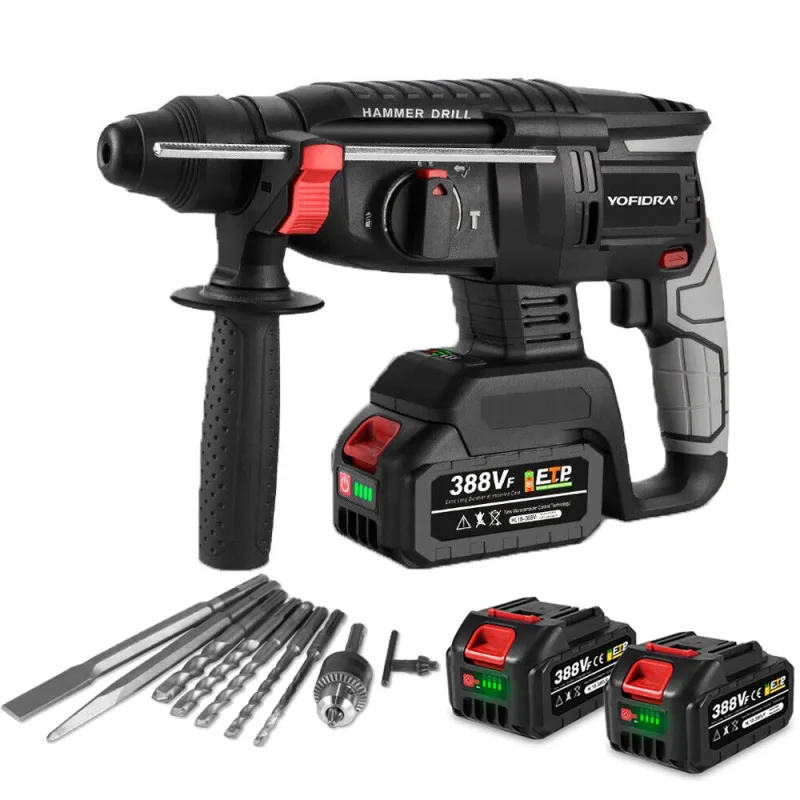 Martillo perforador a batería, martillo perforador sds-plus sin escobillas con 2 baterías