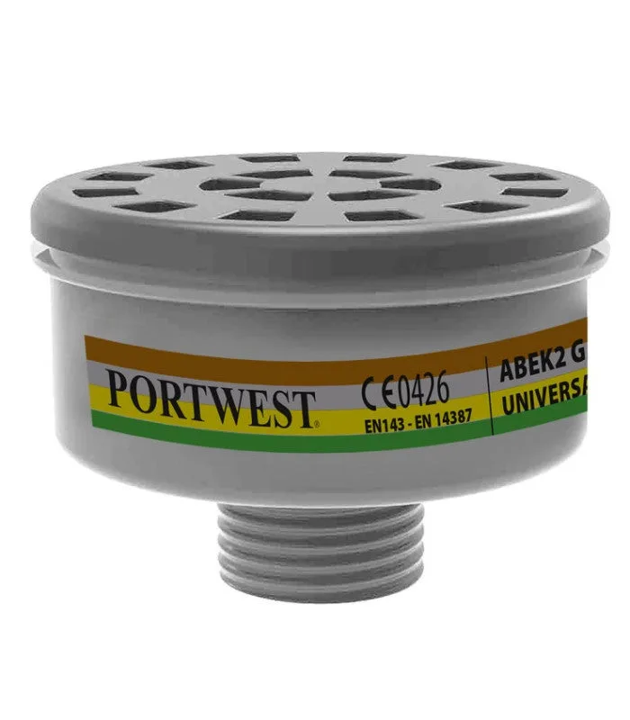 Filtro para gases abek2, con rosca universal portwest p926 (precio pack 4 uds)