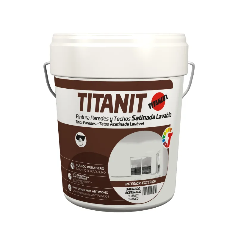 Pintura exterior color blanco para hormigón, cemento, fachada titanit satinado 4l base agua