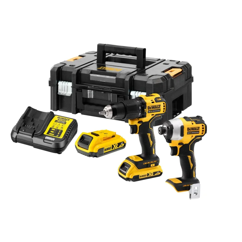 Kit dewalt dck2062d2t-qw. taladro percutor + atornillador impacto + 2 baterías 2.0 ah + maletín - compatible con 18v xr y motor brushless