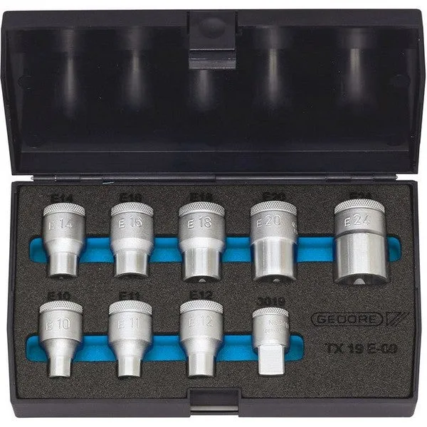 Gedore jeu de clés à douille tx 19 e-09 9 pièces 1/2 po. e10-e24
