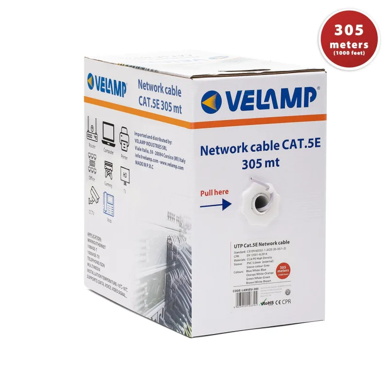 Cable de red cat5e utp 305mt en caja de extracción