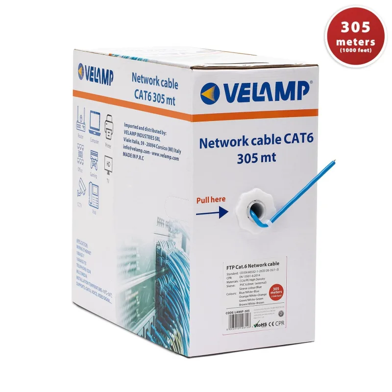 Cable de red cat6 utp 305mt en caja de extracción