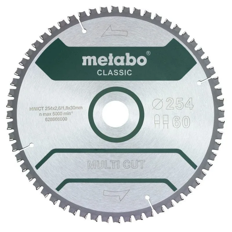 Hoja de sierra multi cut - classic, 254x30 z60 dp/dt 5°neg (628285000) metabo