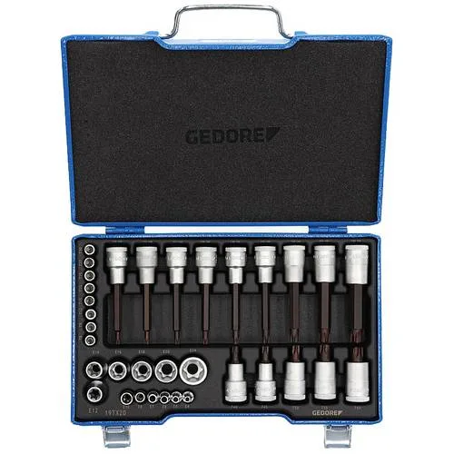 Gedore jeu de clés à douille 19 tx 20 34 pièces 1/4 + 1/2 po.