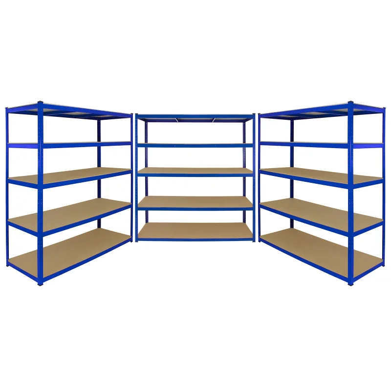 3 estanterías metálicas azules t-rax sin tornillos 160x60x180cm de 5 estantes baldas repisas capacidad peso 265kg por