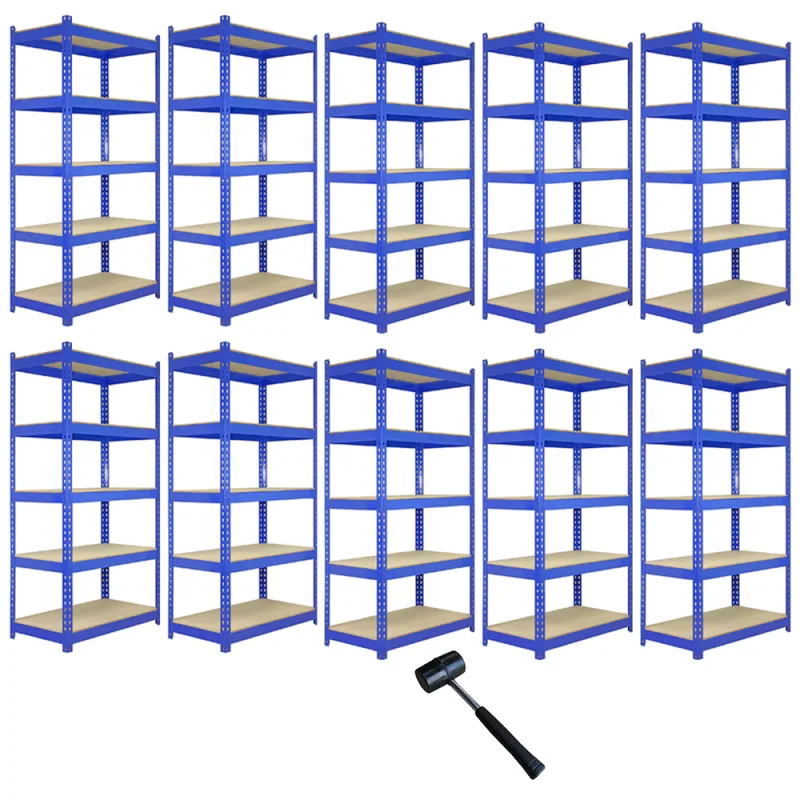 10 estanterías metálicas azules q-rax sin tornillos 120x50x180cm de 5 estantes baldas repisas capacidad peso 200kg por