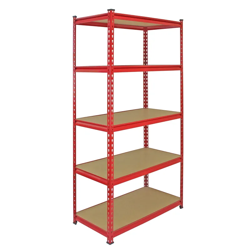 5 estanterías rojas metalicas z-rax sin tornillos 90x45x183cm 5 estantes (capacidad de peso por estante 360kg)