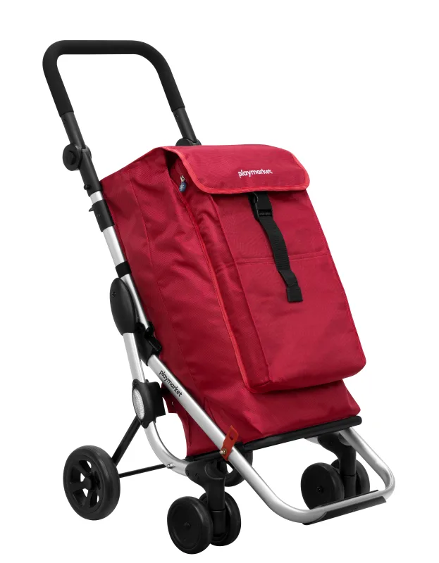 Carro de la compra playmarket go up original, color rojo, plegable, cuatro ruedas