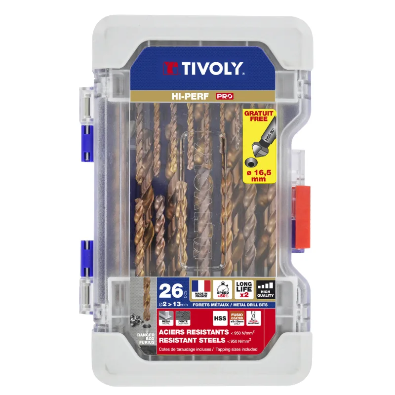 Tivoly set 25 brocas furius hss recubiertas fusio punta cruzada ø 2 a 13mm + 1 fresa nogal ø 15mm - 11454170002
