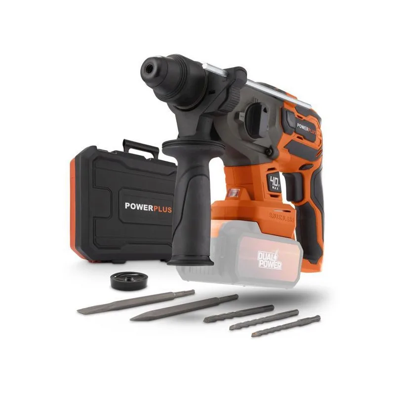 Martillo perforador inalámbrico 40v 5j sds-plus brushless + 5 accesorios - dual power powdp15680 - entregado sin batería ni cargador