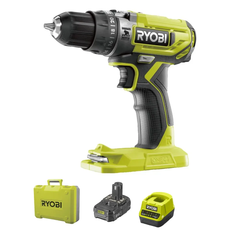 Taladro-destornillador de impacto inalámbrico ryobi - 2 velocidades 18v one+ 40nm + batería 2.0 ah y 1 cargador rápido 2.0a r18pd2-120b