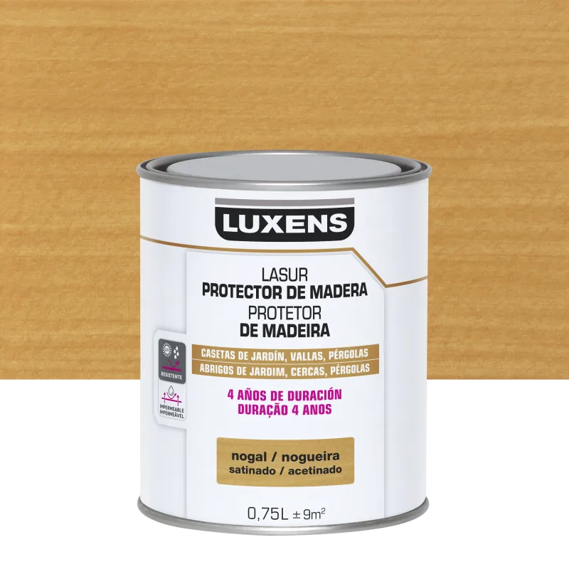 Protector madera exterior color nogal para caseta de jardín, valla, persiana luxens satinado 750 ml base agua