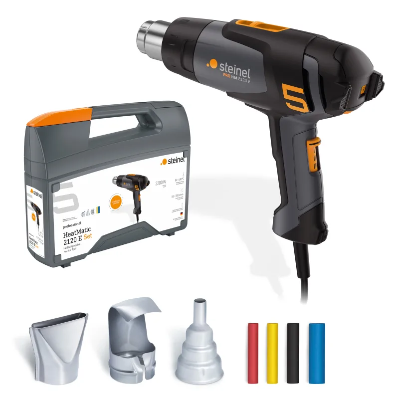 Steinel pistola térmica con cable hm 2120 e, incl. caja, boquillas, tubo termorretráctil, 2200 w 80-630°c