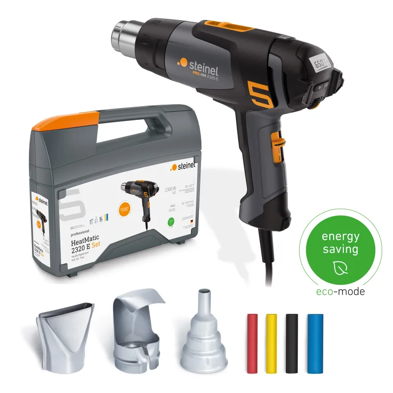 Steinel pistola térmica hm 2320 e set termorretráctil con cable, incluye boquillas y tubo termorretráctil, 2300 w